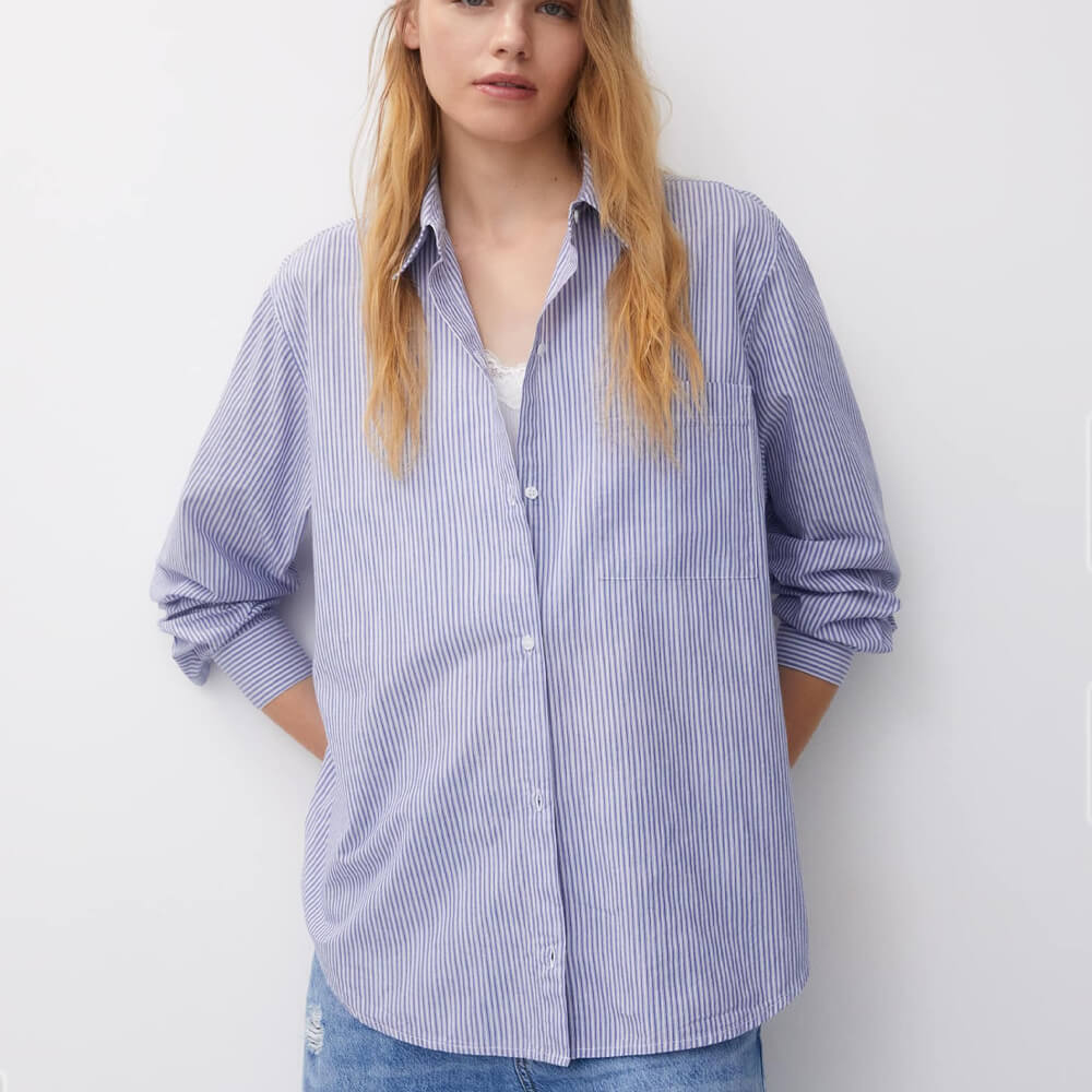 Striped poplin shirt with pocket detail - Image 2